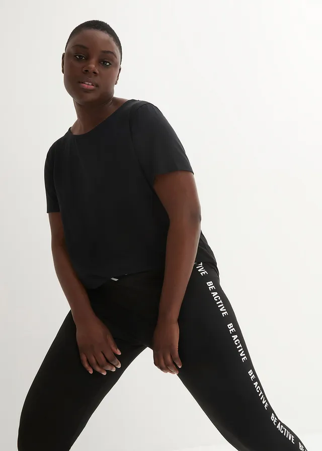 T-shirt long de sport avec décolleté dos, Couleur: noir