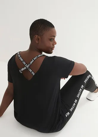 Dlouhé sportovní triko s výstřihem na zádech, barva: černá