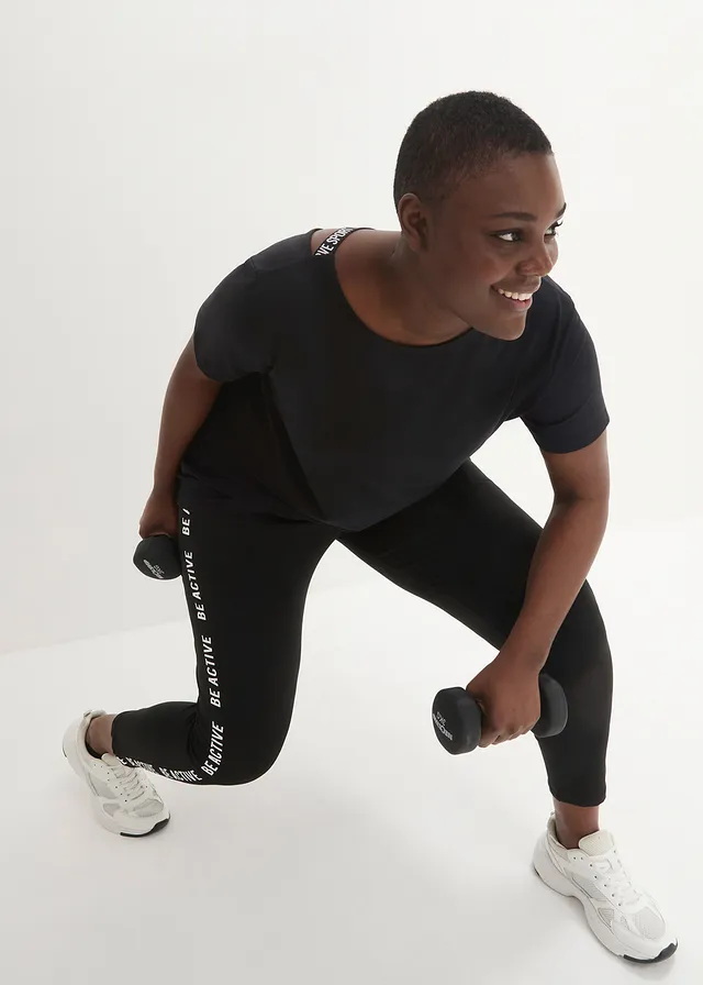T-shirt long de sport avec décolleté dos, Couleur: noir