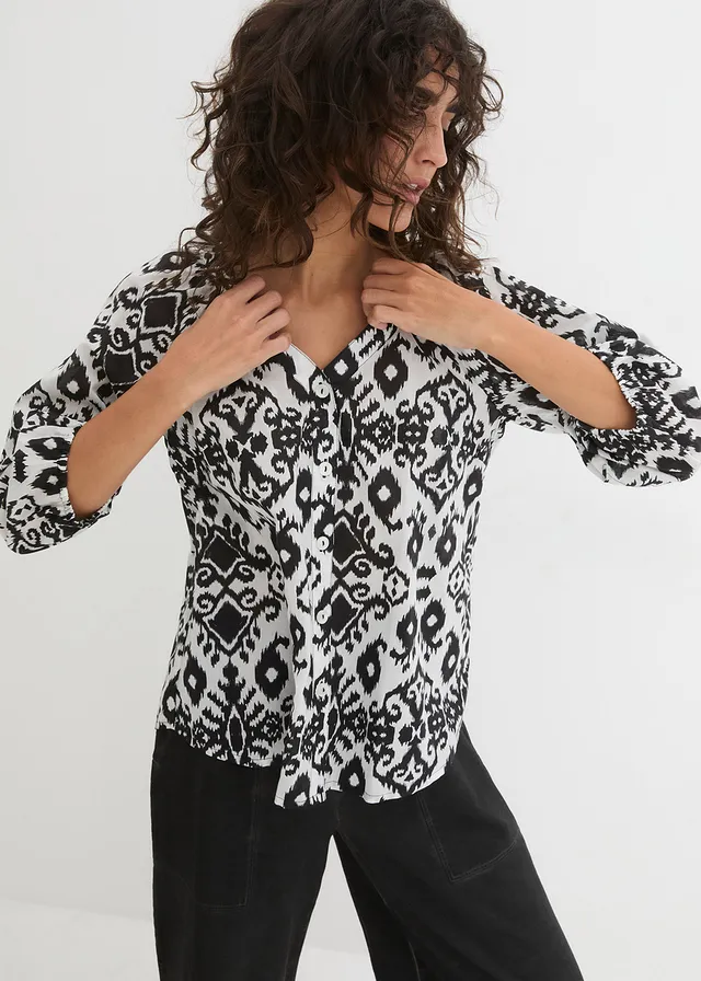 Blúz tiszta pamutból • fehér/fekete Paisley • bonprix áruház