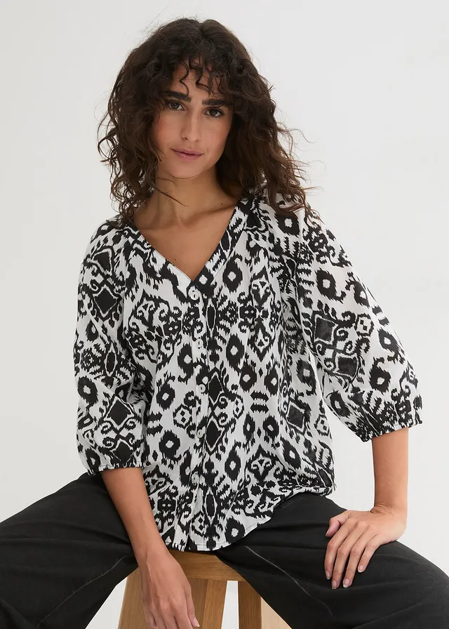 Bluză din bumbac 100% • alb/negru paisley • magazin bonprix