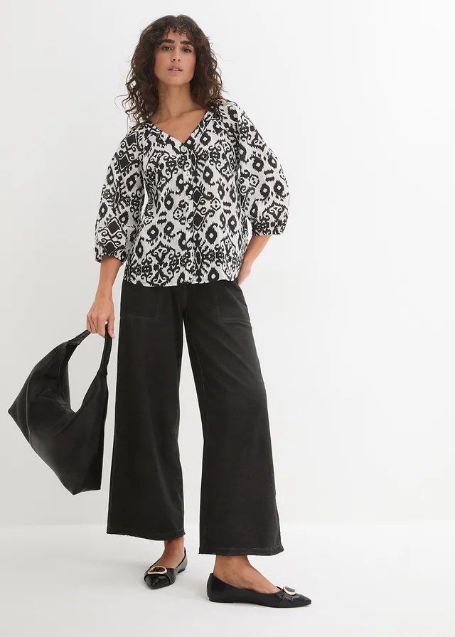 Bluză din bumbac 100% • alb/negru paisley • magazin bonprix