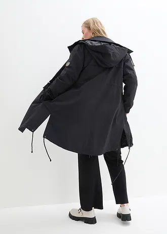 Trench parka met grote zakken, Kleur: zwart