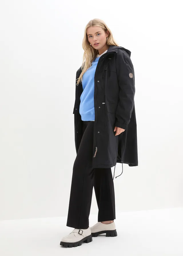 Trench parka met grote zakken, Kleur: zwart