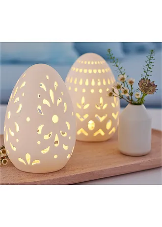 Objet déco LED œuf de Pâques avec perforations (Ens. 2 pces.) • blanc • Boutique bonprix