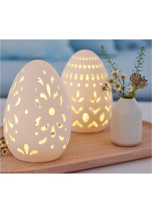 LED ornament paasei (set van 2), Kleur: wit