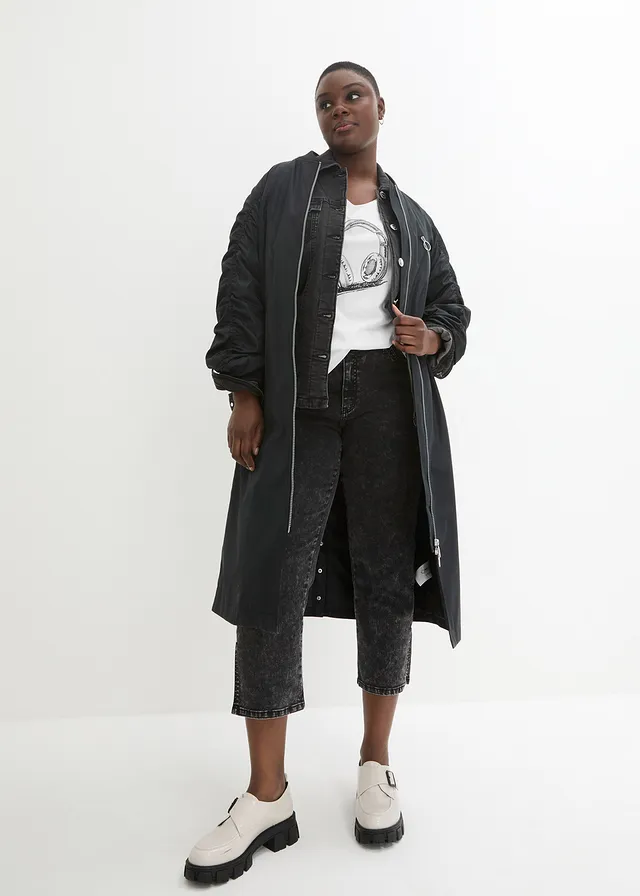 Manteau léger avec col en bord-côtes, Couleur: noir