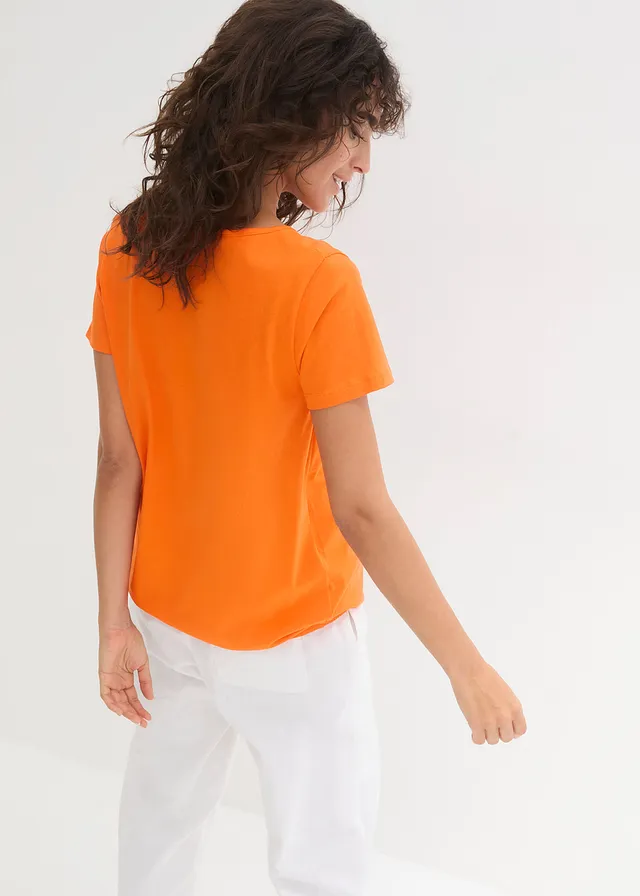 Katoenen shirt, korte mouw, Kleur: warm oranje