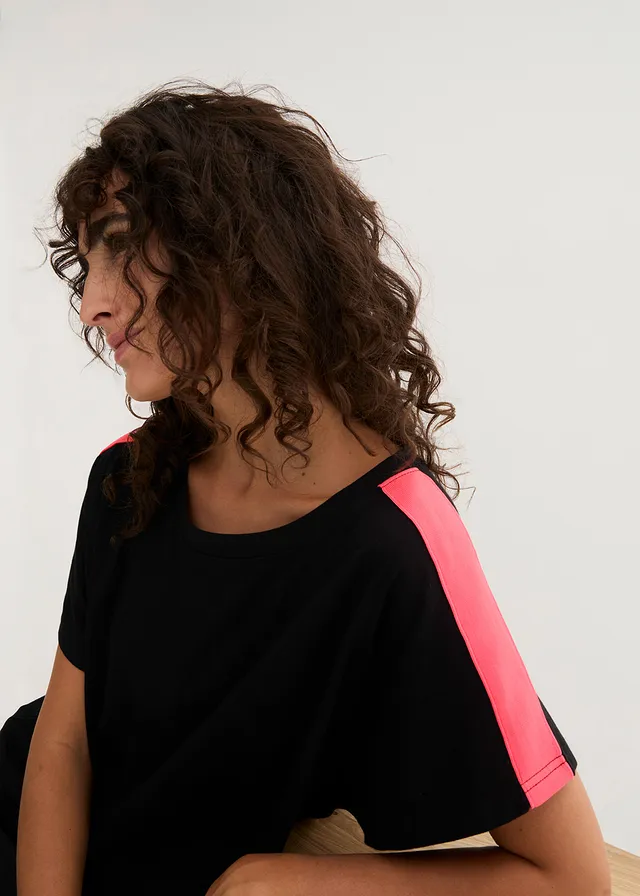Tricou cu dungi neon, din bumbac 100% • negru • magazin bonprix