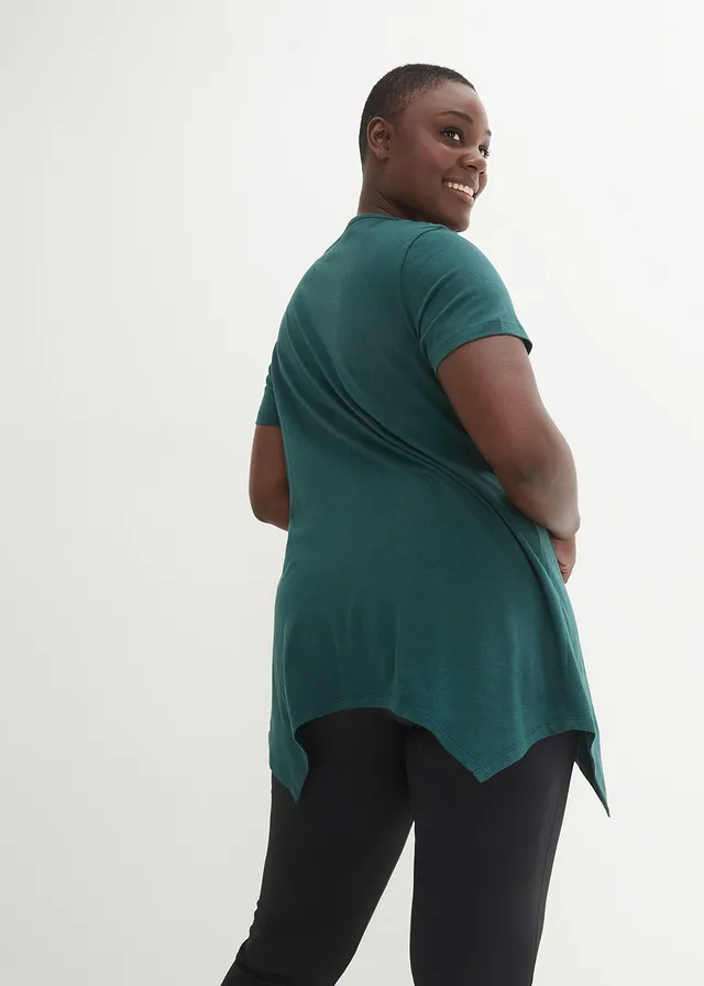 T-shirt de sport, manches courtes, Couleur: vert pétrole à fleurs