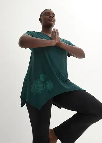 Shirt sportowy, krótki rękaw, kolor: niebieskozielony w kwiaty