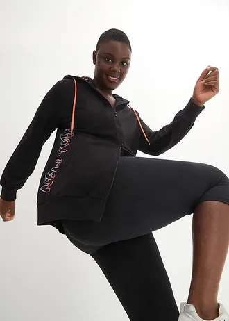 Sweatvest met capuchon, Kleur: zwart