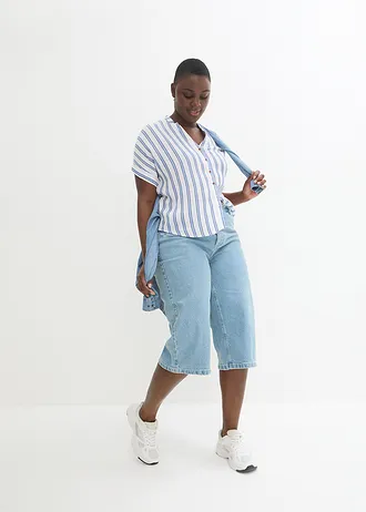 Crinkle blouse van soepele viscose, Kleur: blauw gestreept