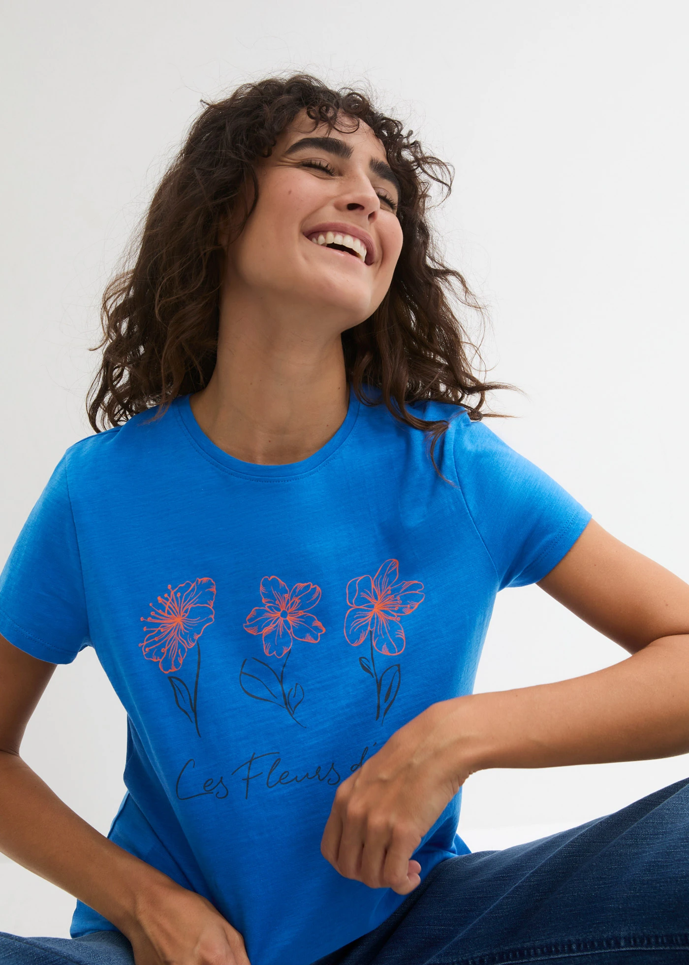 T-shirt basic z nadrukiem (2 szt.) • lazurowy z nadrukiem + biały • bonprix obchod