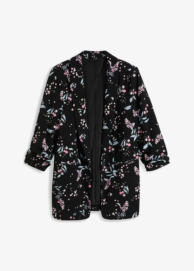 Lange gedessineerde blazer • zwart gebloemd • bonprix online shop