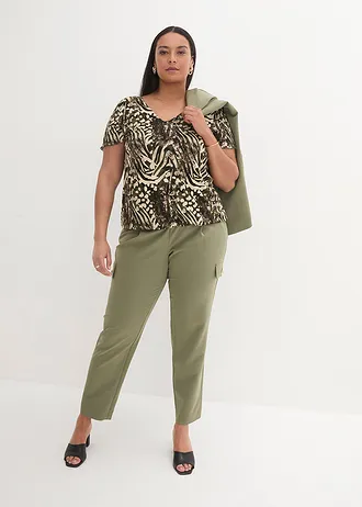 Shirt met breed elastiek, Kleur: taupe luipaardprint