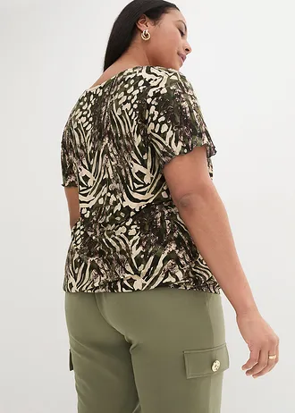 Shirt met breed elastiek, Kleur: taupe luipaardprint