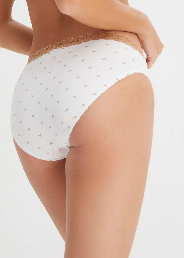 Lot de 4 slips maxi coton, Couleur: écru imprimé + écru