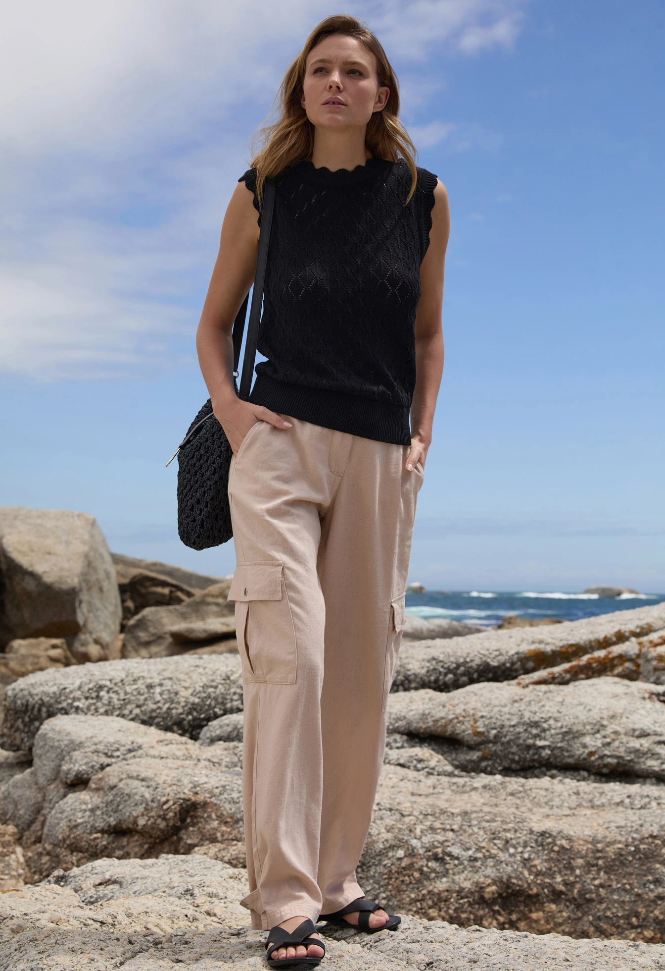 Spencer in gehaakte look van een katoenmix • zwart • bonprix online shop