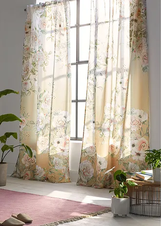 Závěs s potiskem růží, z mikrovlákna (1 ks v balení) s recyklovaným polyesterem, barva: krémová bílá