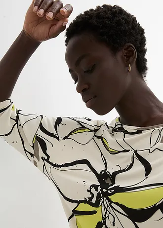 Shirt met bloemenprint • ecru/zwart gebloemd • bonprix online shop