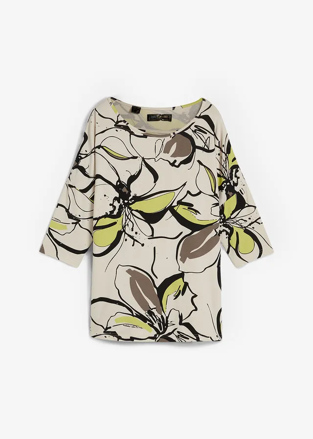 Shirt met bloemenprint, Kleur: ecru/zwart gebloemd