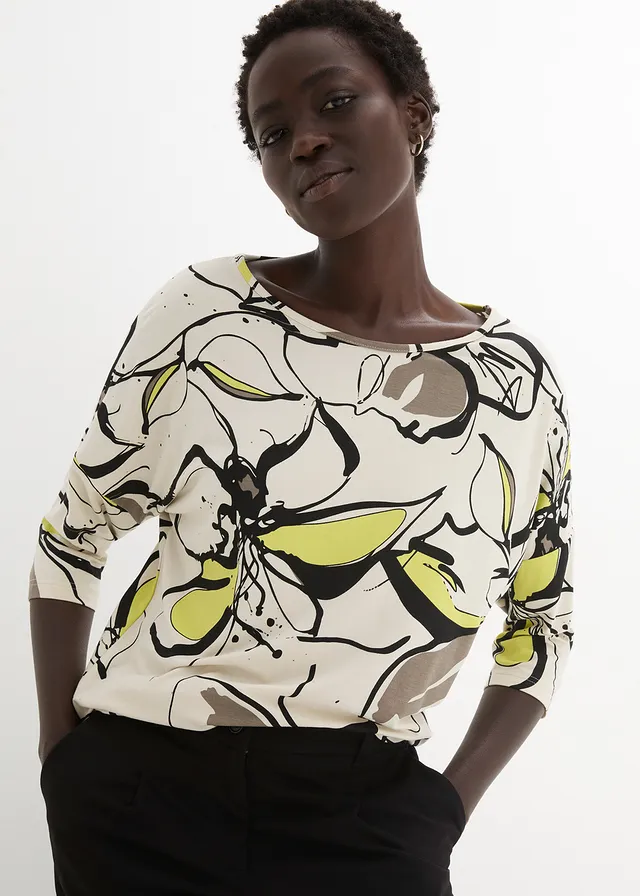 Shirt met bloemenprint, Kleur: ecru/zwart gebloemd