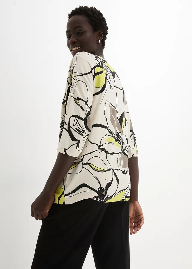 Shirt met bloemenprint, Kleur: ecru/zwart gebloemd