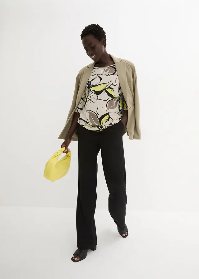 Shirt met bloemenprint, Kleur: ecru/zwart gebloemd