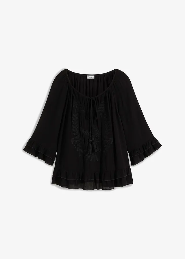 Tuniek met borduursel, Kleur: zwart