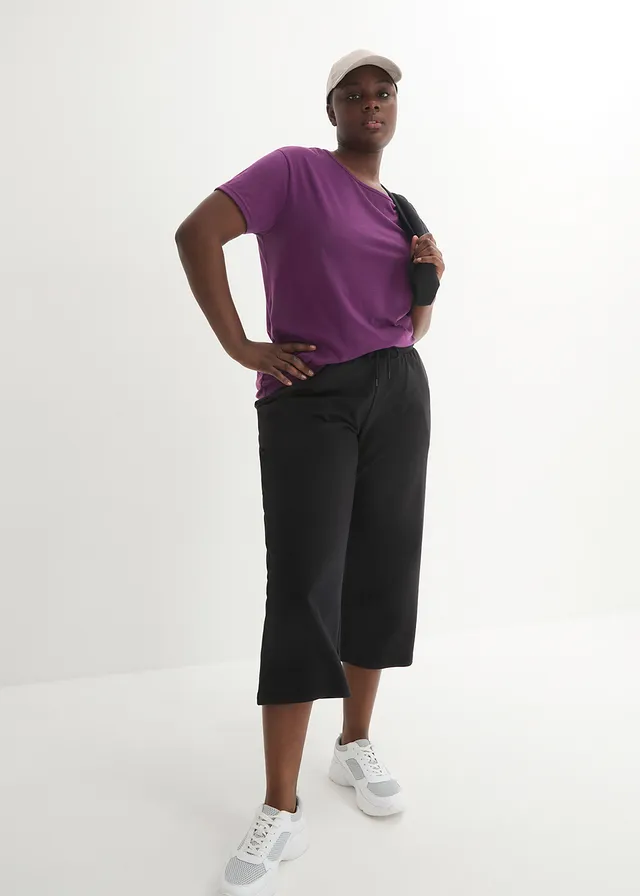 Pantalon de jogging en coton, mi-mollet, Couleur: noir