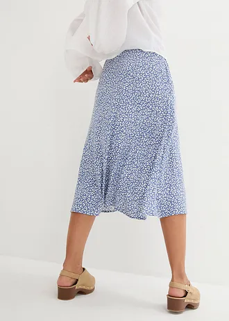 Viscose midi rok met zakken, Kleur: jeansblauw-wit