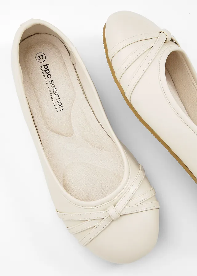 Soepele ballerina's met comfortabele wijdte, Kleur: crème