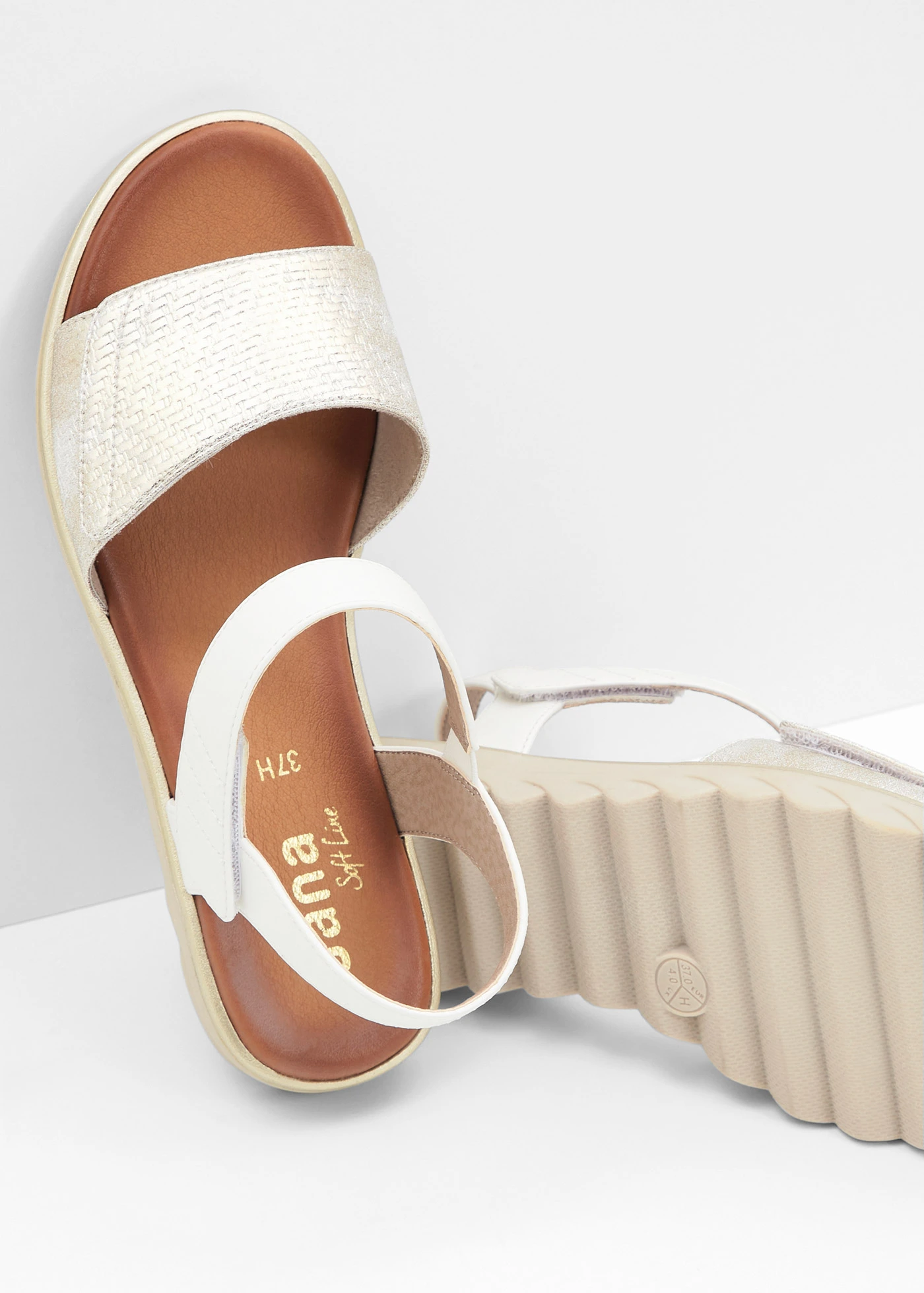 Wygodne sandały marki Jana, wygodna tęgość • biało-szampański metaliczny • sklep bonprix