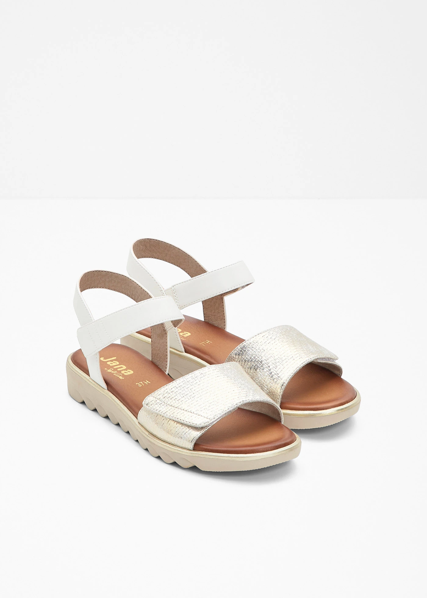Wygodne sandały marki Jana, wygodna tęgość • biało-szampański metaliczny • sklep bonprix