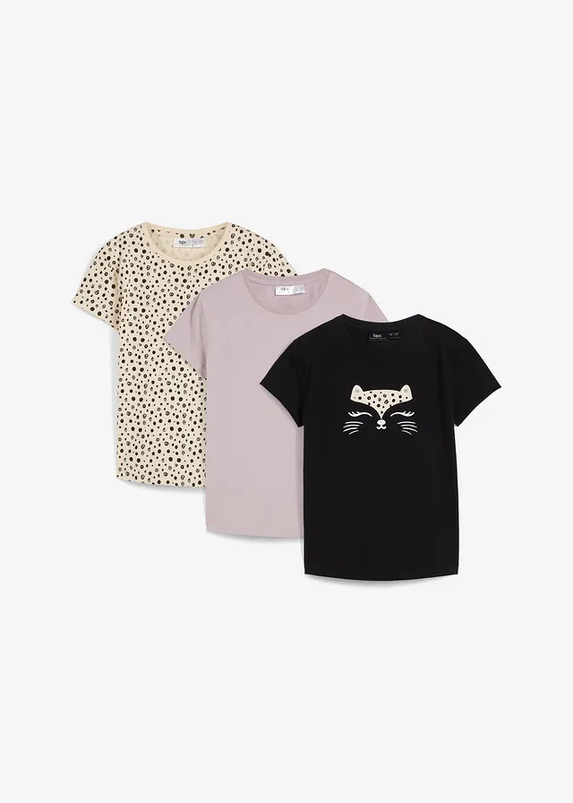 Tricou fete din bumbac organic (set/3 buc.), culoare: maro+negru
