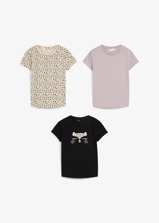 Meisjes T-shirt (set van 3) van biologisch katoen • bruin+zwart • product-page.page-title-suffix