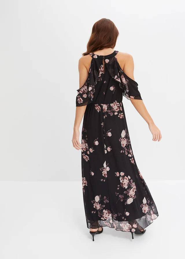 Robe longue en mesh, Couleur: noir floral
