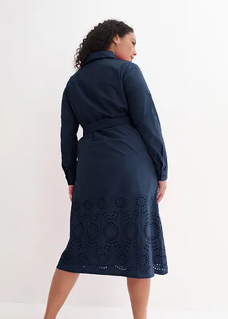 Overhemdjurk met broderie anglaise, Kleur: donkerblauw