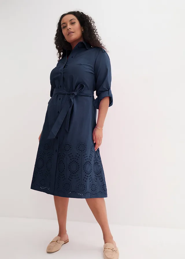 Robe-chemise avec broderies anglaises, Couleur: bleu foncé