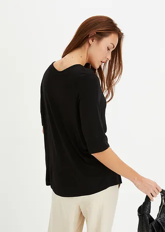 Shirt met ronde hals van zachte viscose, Kleur: zwart