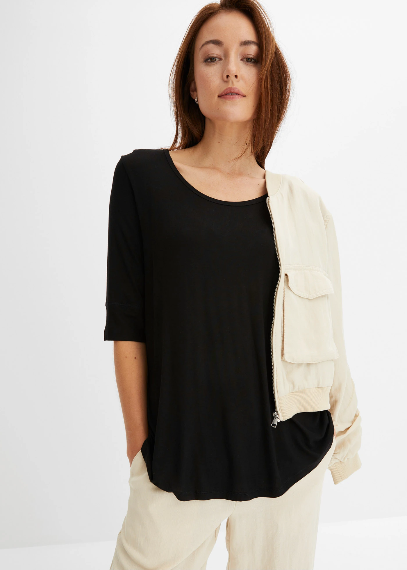 T-shirt doux en viscose extensible • noir • Boutique bonprix