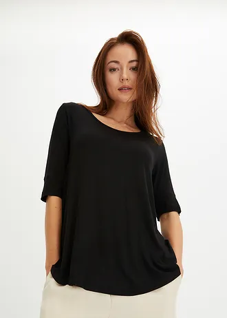 Shirt met ronde hals van zachte viscose, Kleur: zwart