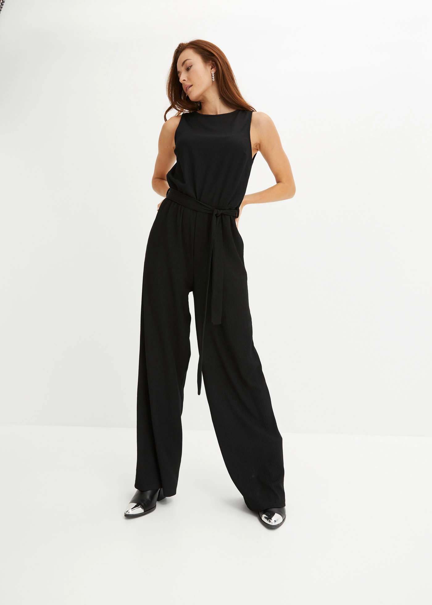 Jersey jumpsuit van gestructureerde crêpe • zwart • bonprix online shop