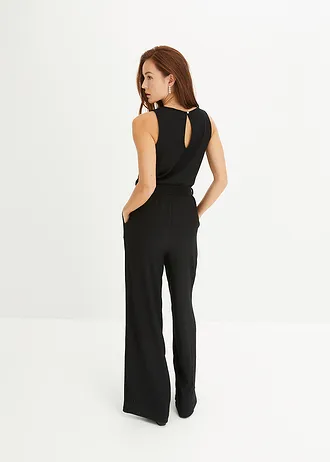 Jersey jumpsuit van gestructureerde crêpe • zwart • bonprix online shop