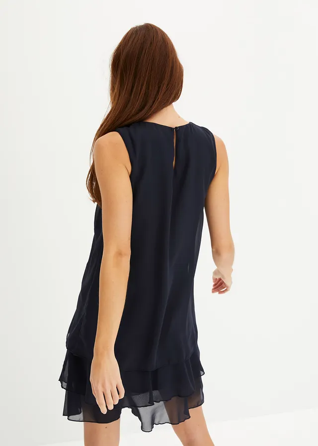 Robe en chiffon en polyester recyclé, Couleur: bleu foncé