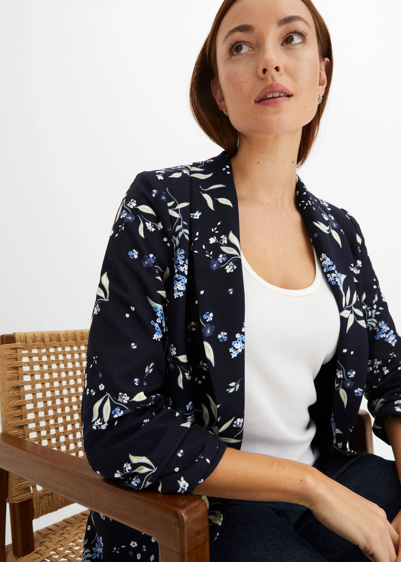 Blazer long imprimé • bleu foncé floral • Boutique bonprix