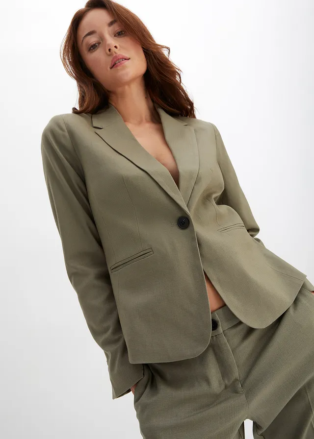 Blazer à poches passepoilées, Couleur: olive