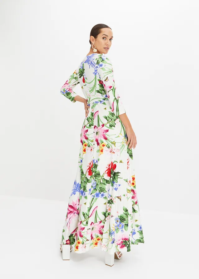 Robe longue, Couleur: blanc/rose à fleurs