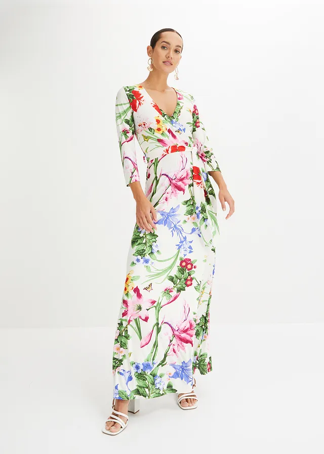 Robe longue, Couleur: blanc/rose à fleurs